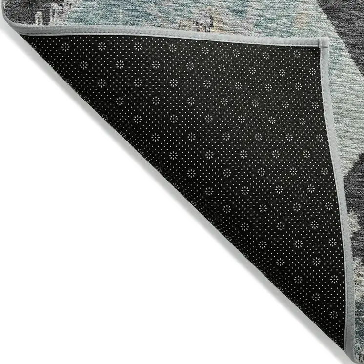 3' X 5' Charcoal Gold And Coral Geometric Washable Indoor Outdoor Area Rug
