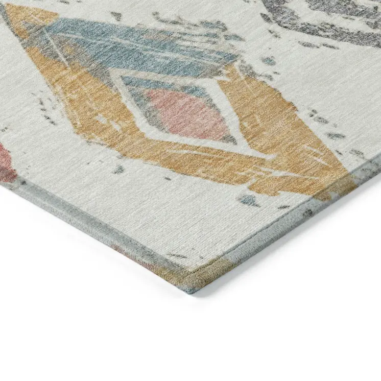 10' X 14' Ivory Gray Gold And Blush Geometric Washable Indoor Outdoor Area Rug