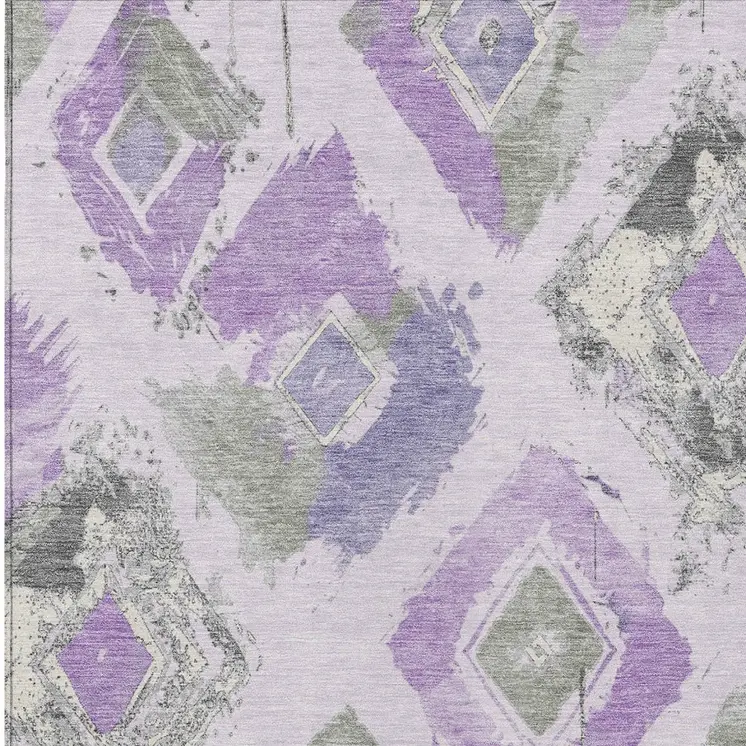 3' X 5' Lavender Gray And Ivory Geometric Washable Indoor Outdoor Area Rug