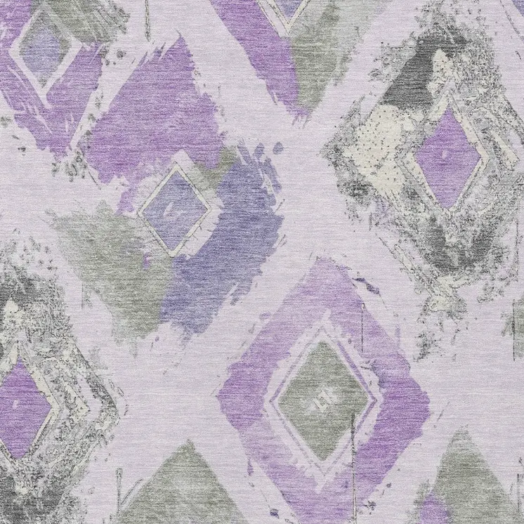 5' X 8' Lavender Gray And Ivory Geometric Washable Indoor Outdoor Area Rug