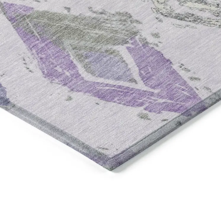 8' X 10' Lavender Gray And Ivory Geometric Washable Indoor Outdoor Area Rug