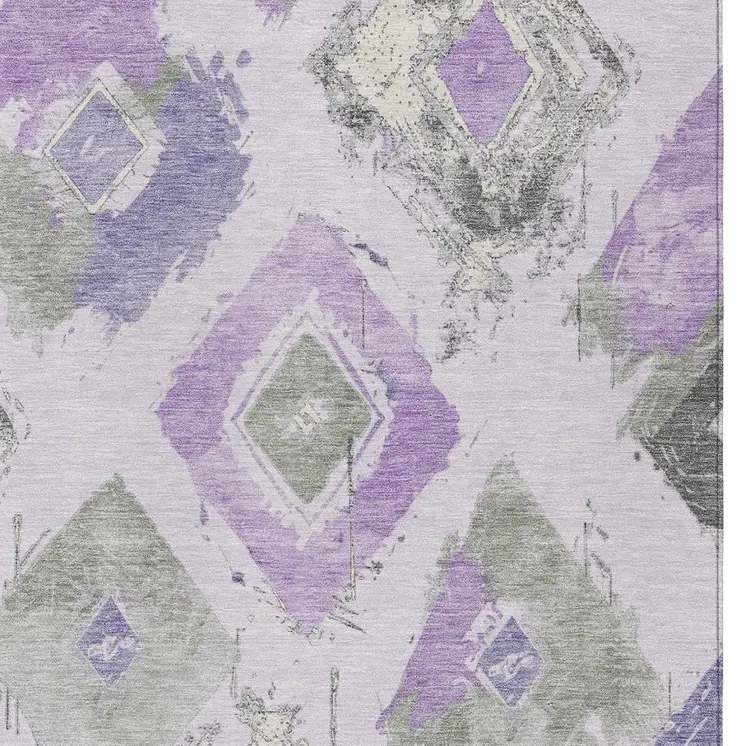 8' X 10' Lavender Gray And Ivory Geometric Washable Indoor Outdoor Area Rug