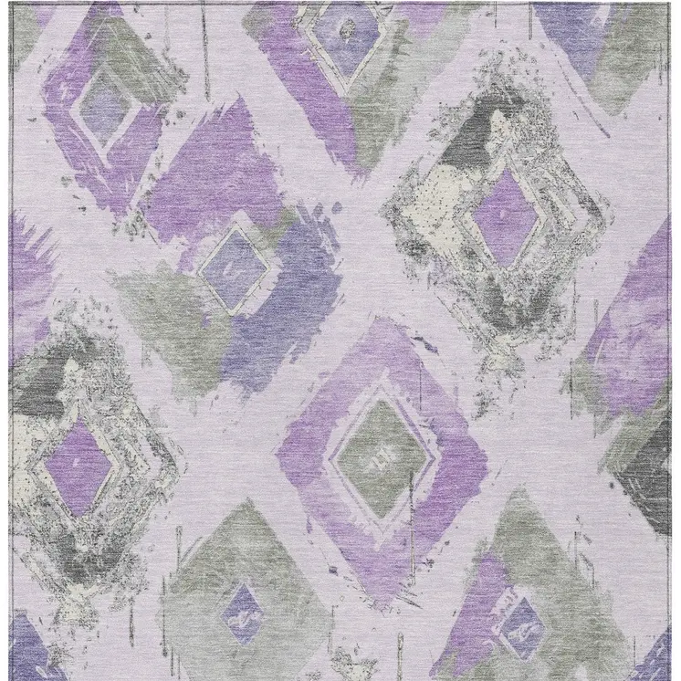 10' X 14' Lavender Gray And Ivory Geometric Washable Indoor Outdoor Area Rug
