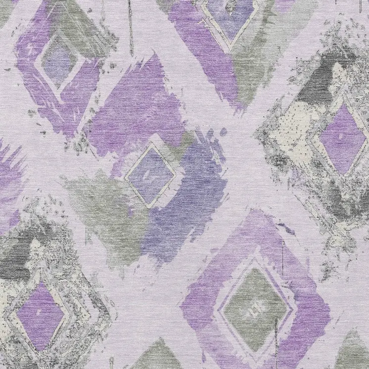 10' X 14' Lavender Gray And Ivory Geometric Washable Indoor Outdoor Area Rug