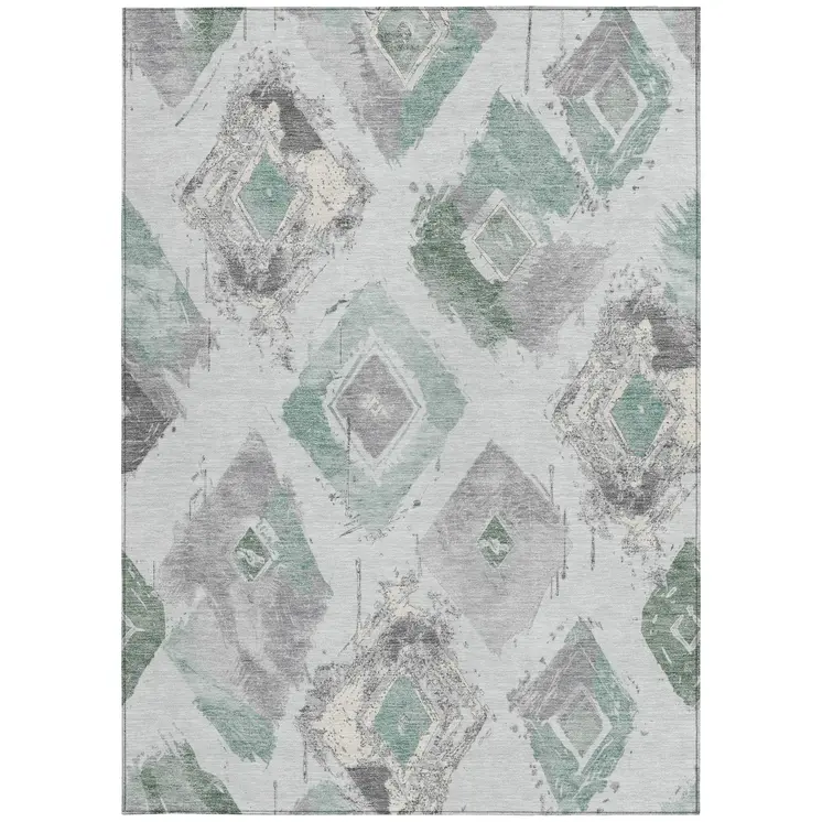 3' X 5' Pale Aqua Mint Green And Gray Geometric Washable Indoor Outdoor Area Rug