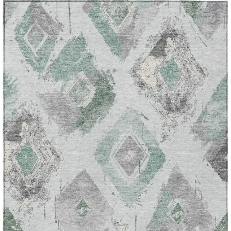 5' X 8' Pale Aqua Mint Green And Gray Geometric Washable Indoor Outdoor Area Rug