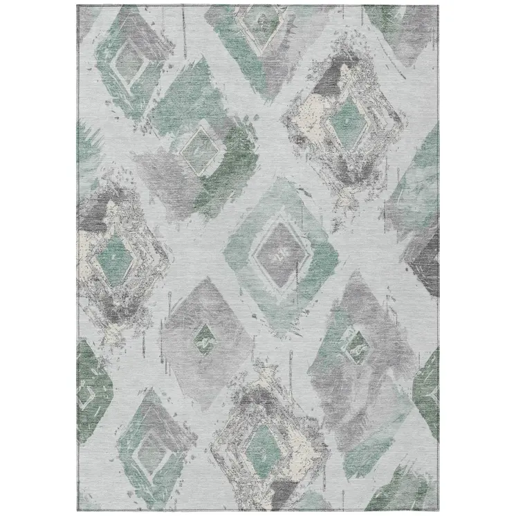 5' X 8' Pale Aqua Mint Green And Gray Geometric Washable Indoor Outdoor Area Rug
