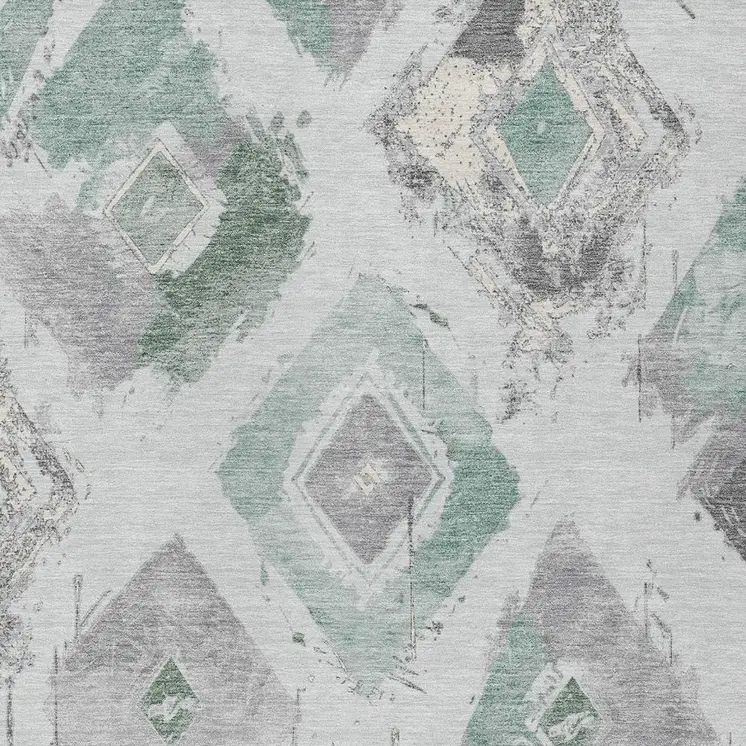 5' X 8' Pale Aqua Mint Green And Gray Geometric Washable Indoor Outdoor Area Rug