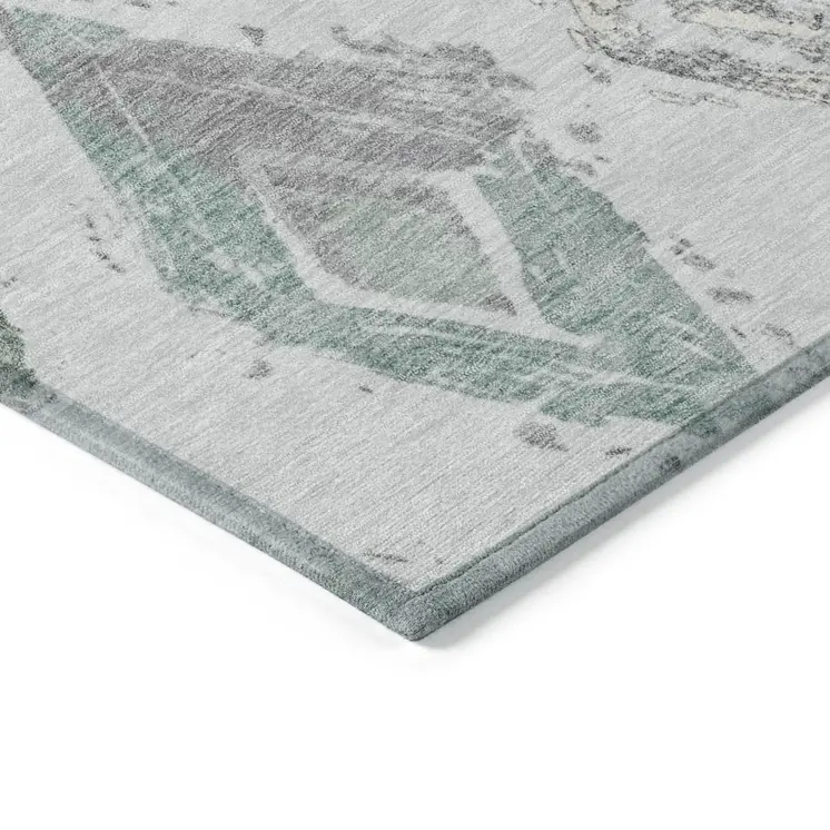 9' X 12' Pale Aqua Mint Green And Gray Geometric Washable Indoor Outdoor Area Rug