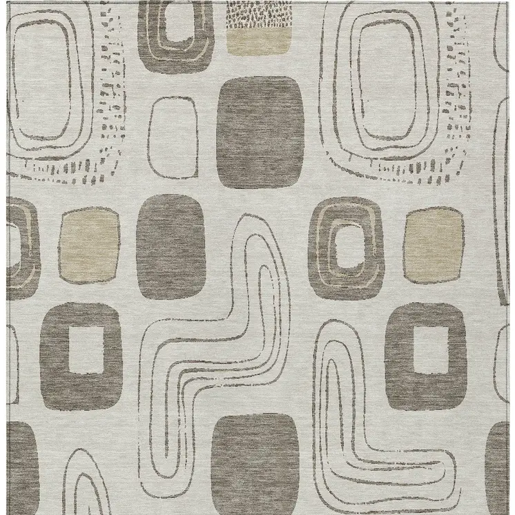 5' X 8' Beige Taupe And Tan Geometric Washable Indoor Outdoor Area Rug