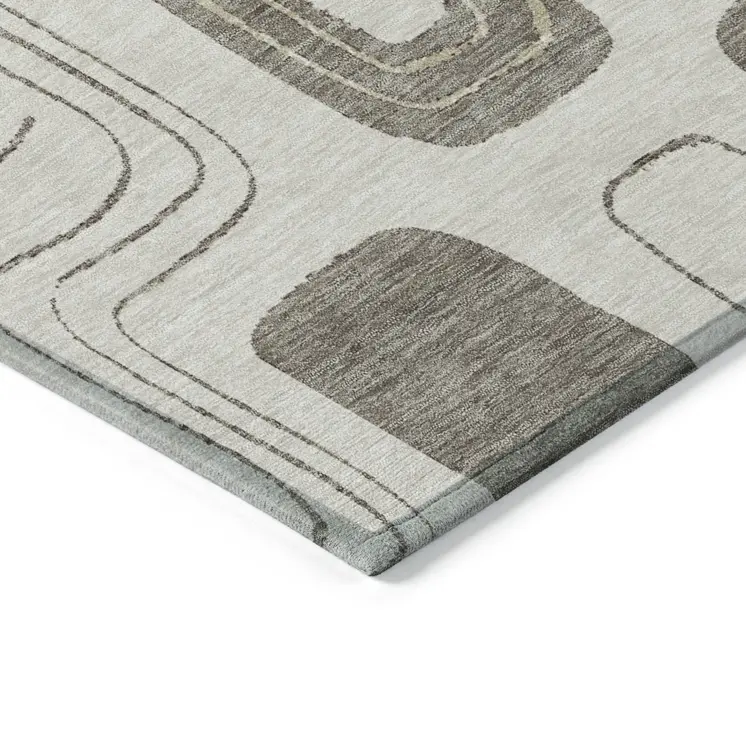 5' X 8' Beige Taupe And Tan Geometric Washable Indoor Outdoor Area Rug