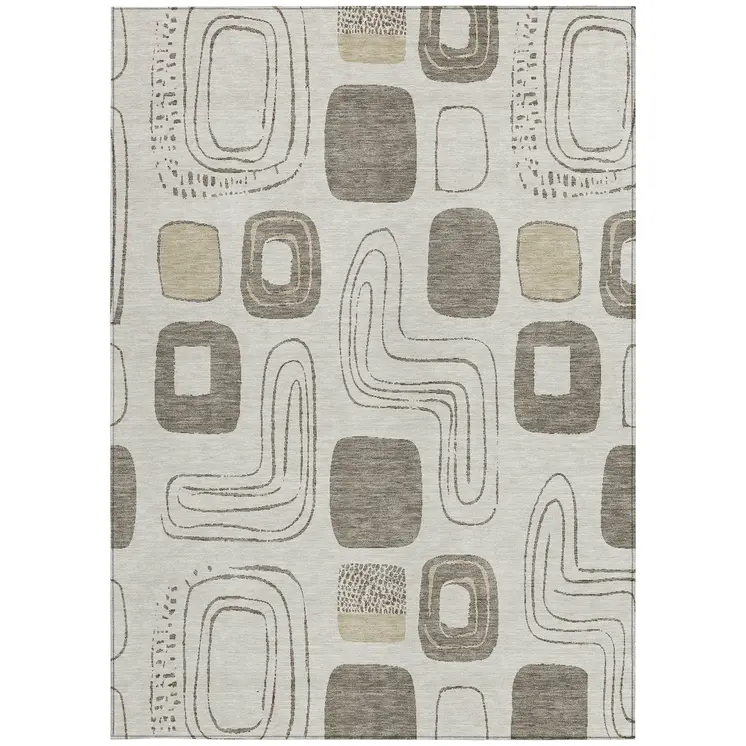 9' X 12' Beige Taupe And Tan Geometric Washable Indoor Outdoor Area Rug