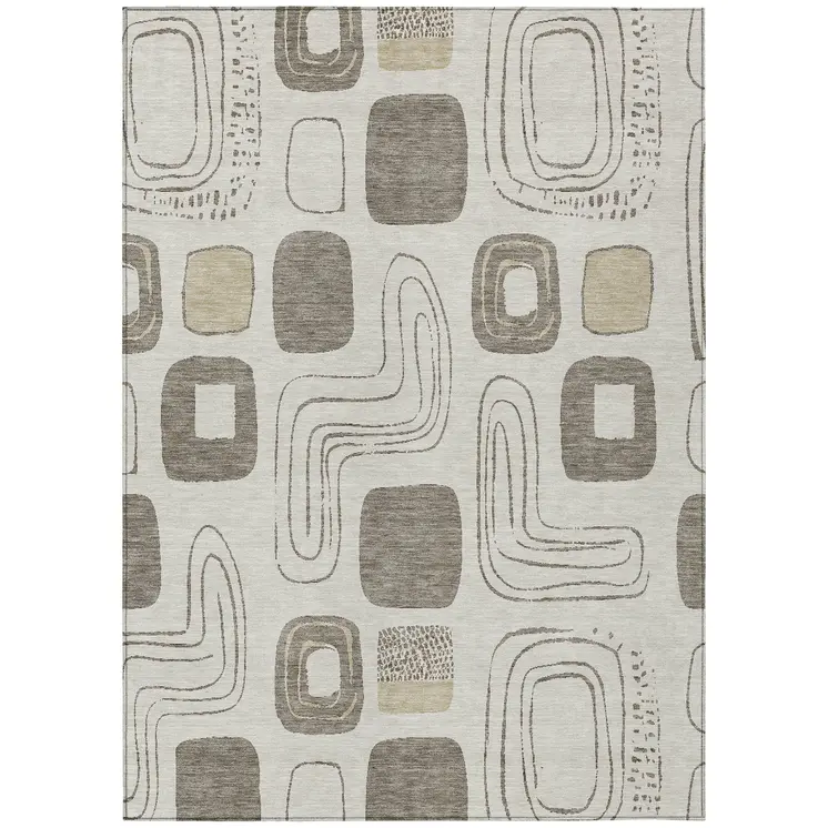 9' X 12' Beige Taupe And Tan Geometric Washable Indoor Outdoor Area Rug