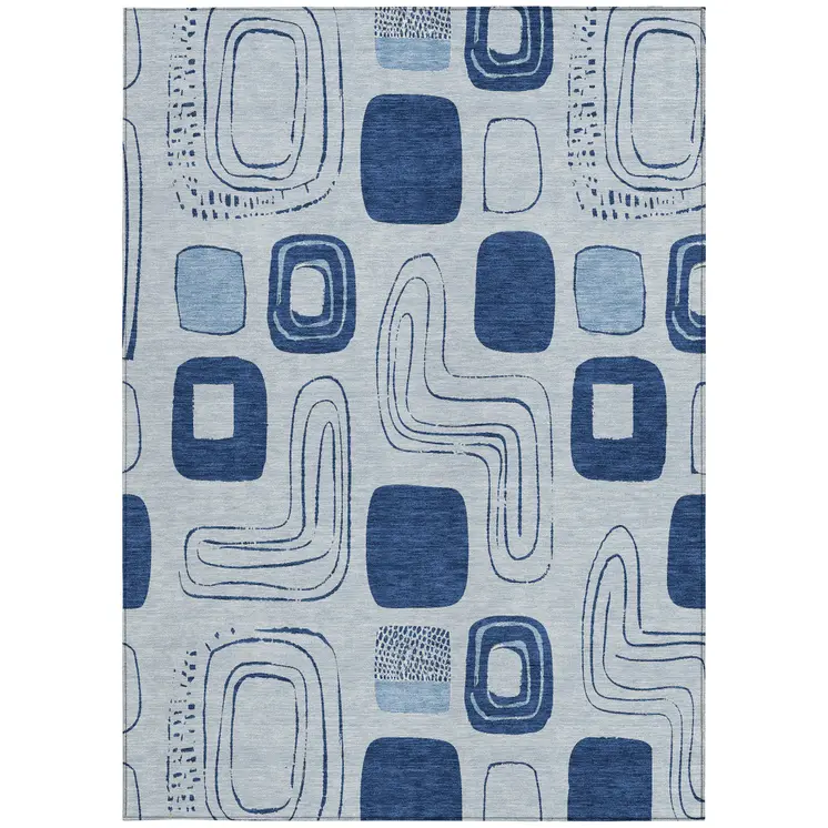 3' X 5' Blue And Sky Blue Geometric Washable Indoor Outdoor Area Rug
