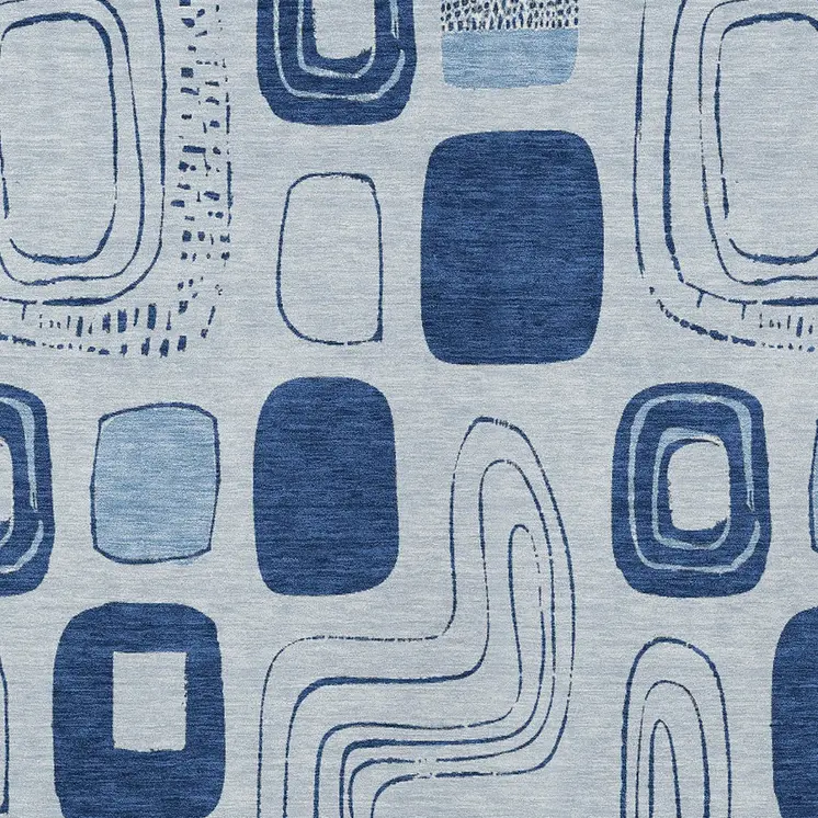 5' X 8' Blue And Sky Blue Geometric Washable Indoor Outdoor Area Rug