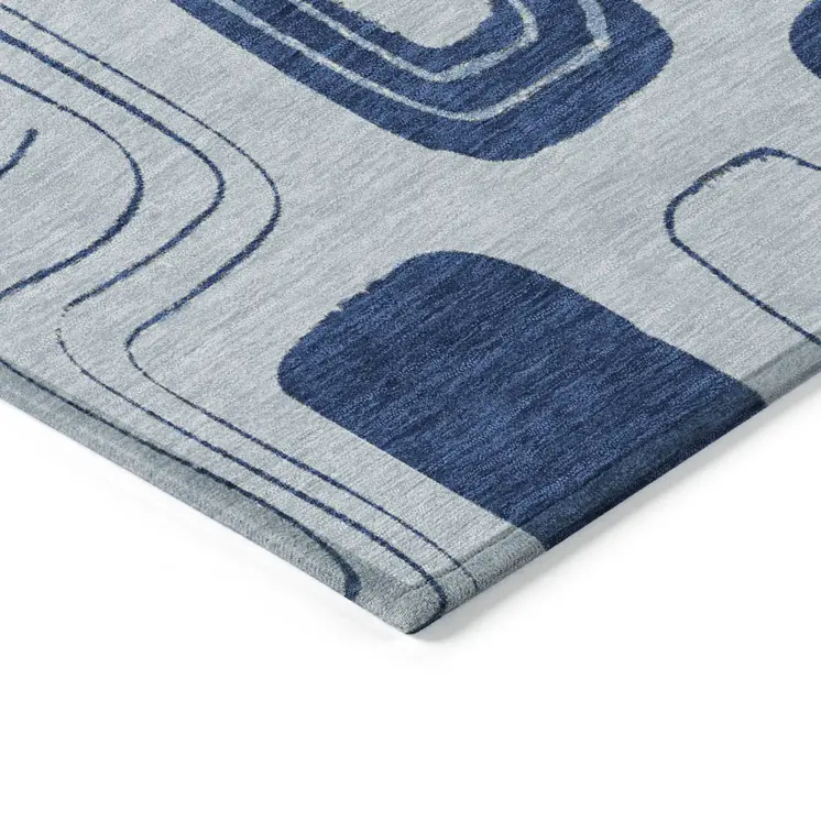 8' X 10' Blue And Sky Blue Geometric Washable Indoor Outdoor Area Rug