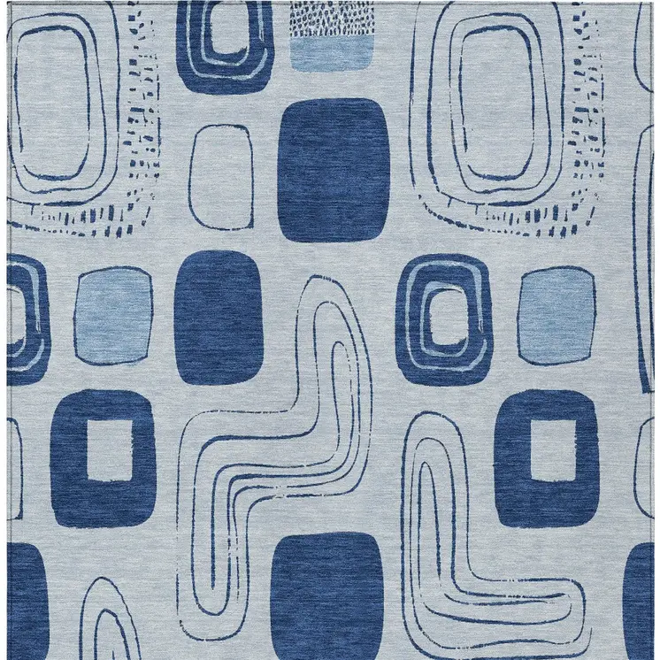 9' X 12' Blue And Sky Blue Geometric Washable Indoor Outdoor Area Rug