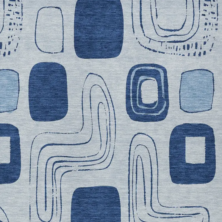 9' X 12' Blue And Sky Blue Geometric Washable Indoor Outdoor Area Rug