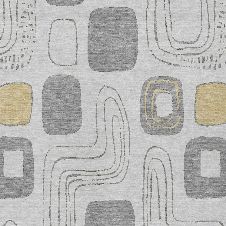 5' X 8' Gray Silver And Gold Geometric Washable Indoor Outdoor Area Rug