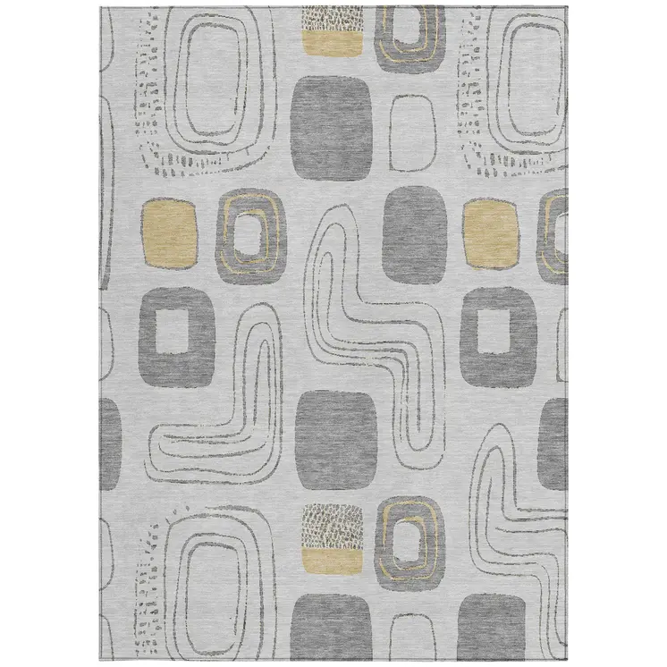 8' X 10' Gray Silver And Gold Geometric Washable Indoor Outdoor Area Rug