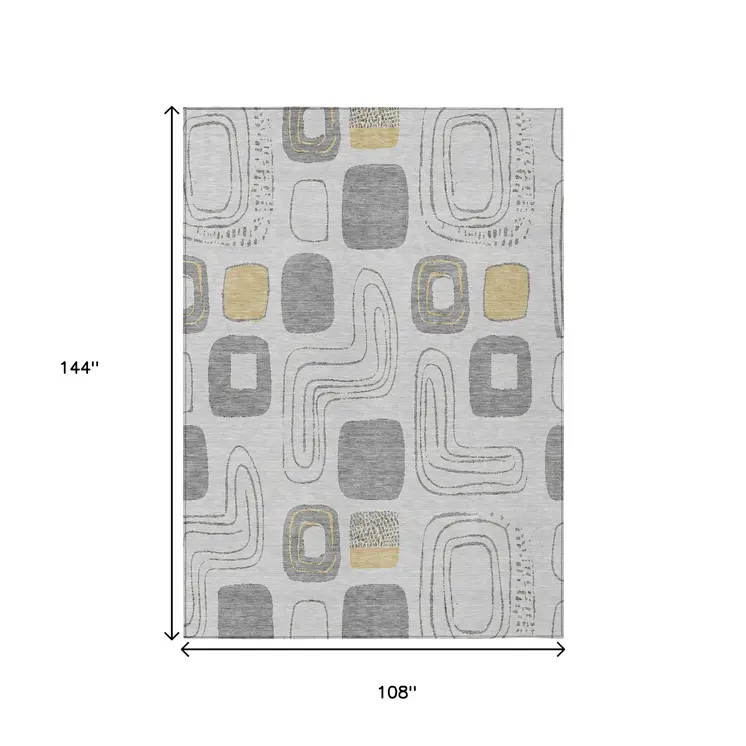 9' X 12' Gray Silver And Gold Geometric Washable Indoor Outdoor Area Rug