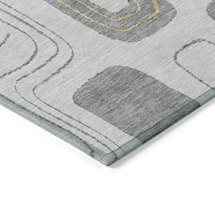 9' X 12' Gray Silver And Gold Geometric Washable Indoor Outdoor Area Rug