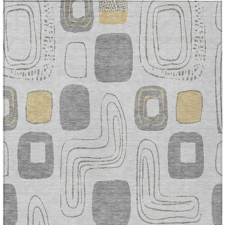 10' X 14' Gray Silver And Gold Geometric Washable Indoor Outdoor Area Rug