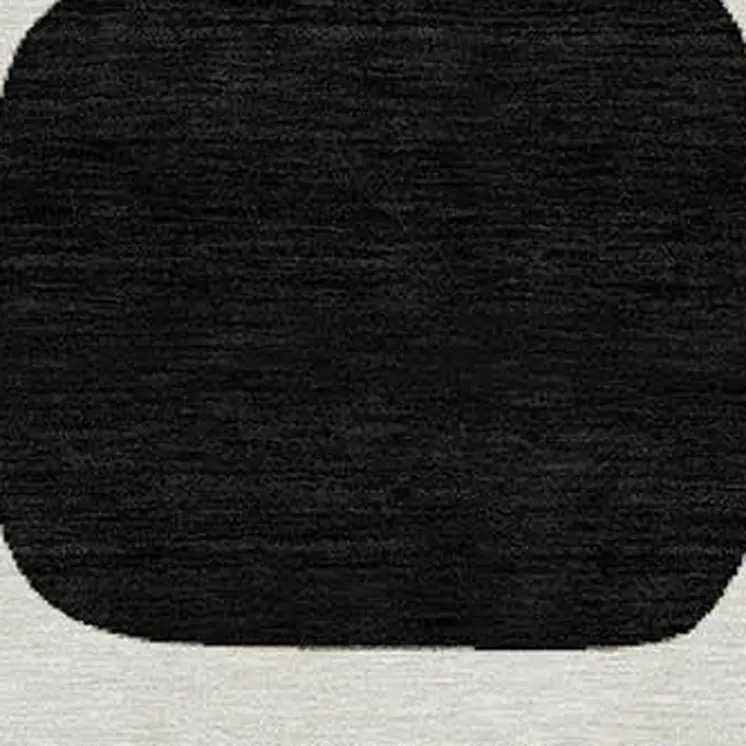 8' Ivory Black And Beige Round Geometric Washable Indoor Outdoor Area Rug
