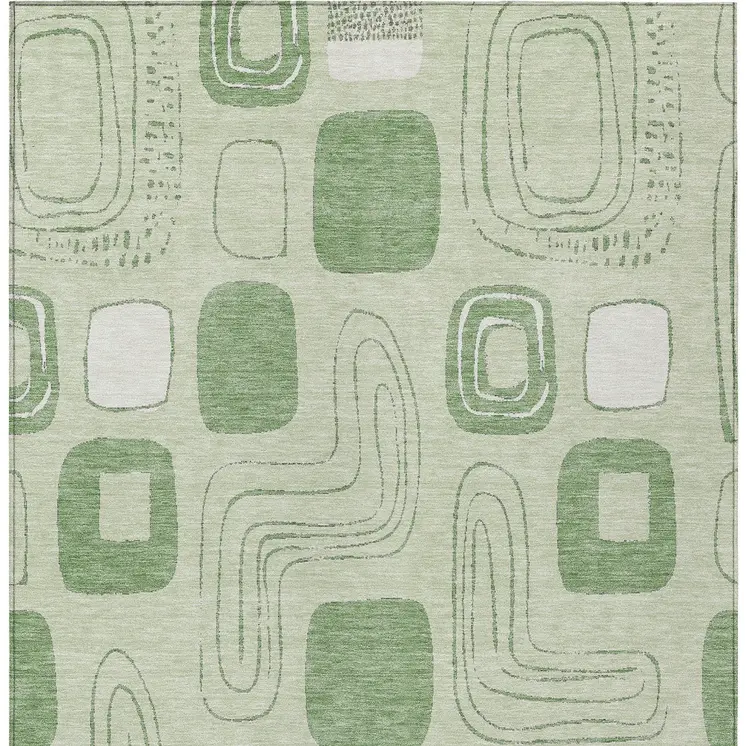 8' X 10' Mint Green And Ivory Geometric Washable Indoor Outdoor Area Rug