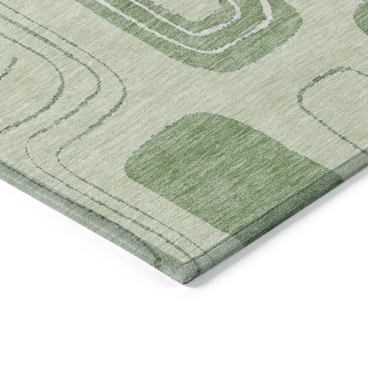 9' X 12' Mint Green And Ivory Geometric Washable Indoor Outdoor Area Rug