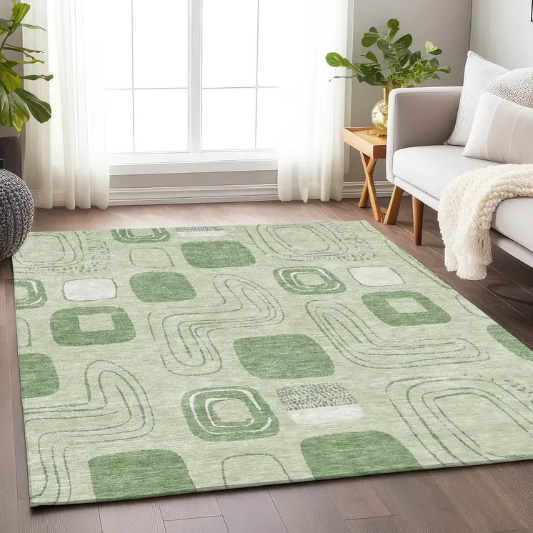 9' X 12' Mint Green And Ivory Geometric Washable Indoor Outdoor Area Rug