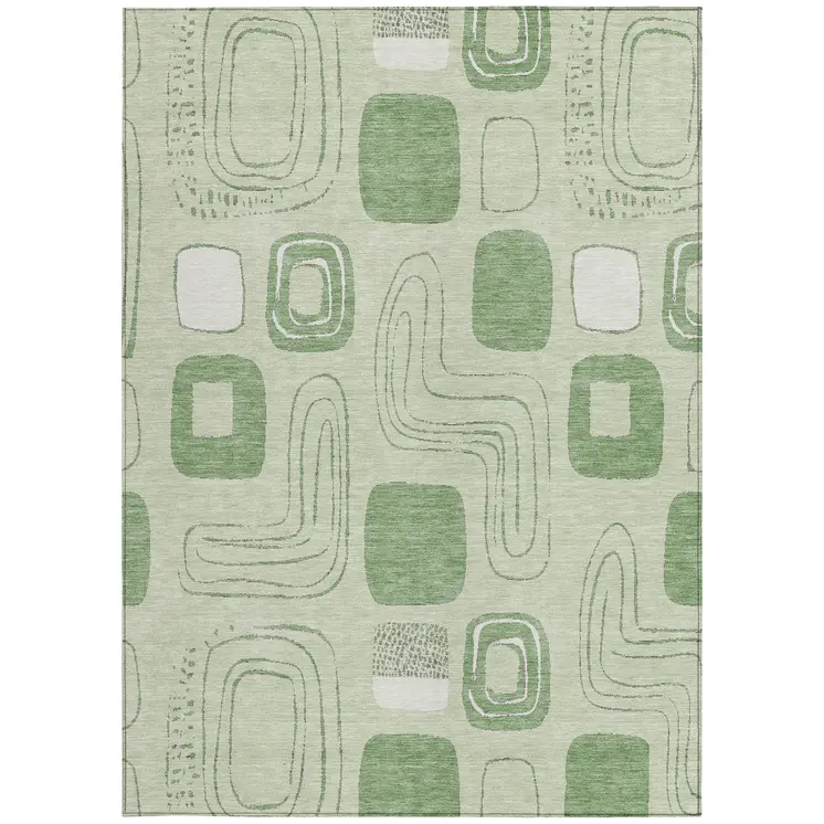 10' X 14' Mint Green And Ivory Geometric Washable Indoor Outdoor Area Rug