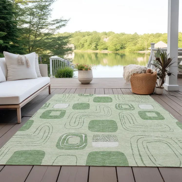 10' X 14' Mint Green And Ivory Geometric Washable Indoor Outdoor Area Rug