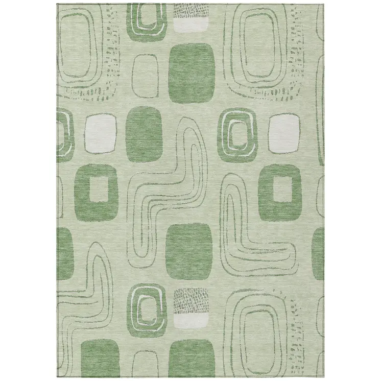 10' X 14' Mint Green And Ivory Geometric Washable Indoor Outdoor Area Rug