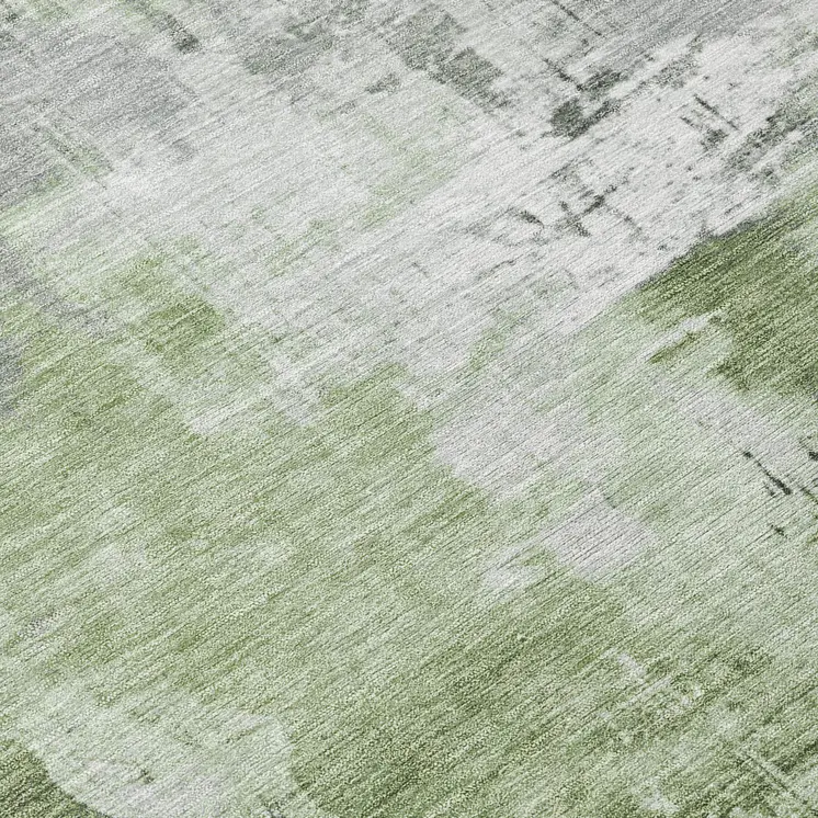 8' Green Gray And Silver Round Abstract Washable Indoor Outdoor Area Rug