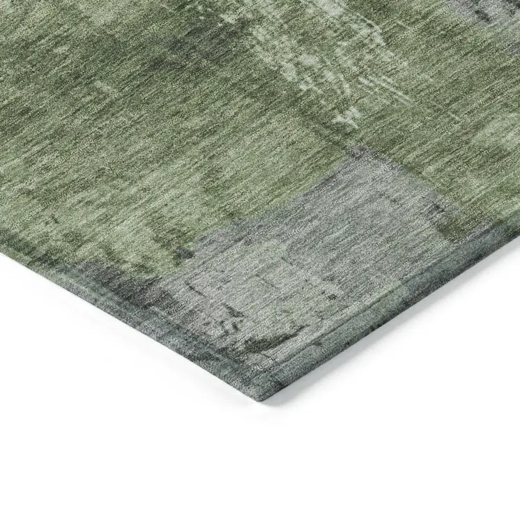 8' X 10' Green Gray And Silver Abstract Washable Indoor Outdoor Area Rug