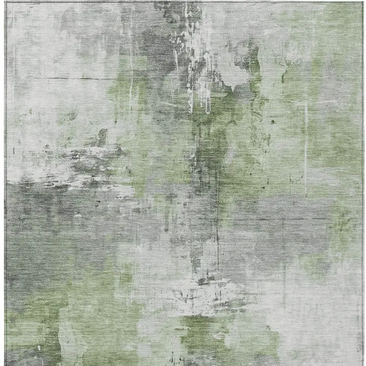 9' X 12' Green Gray And Silver Abstract Washable Indoor Outdoor Area Rug