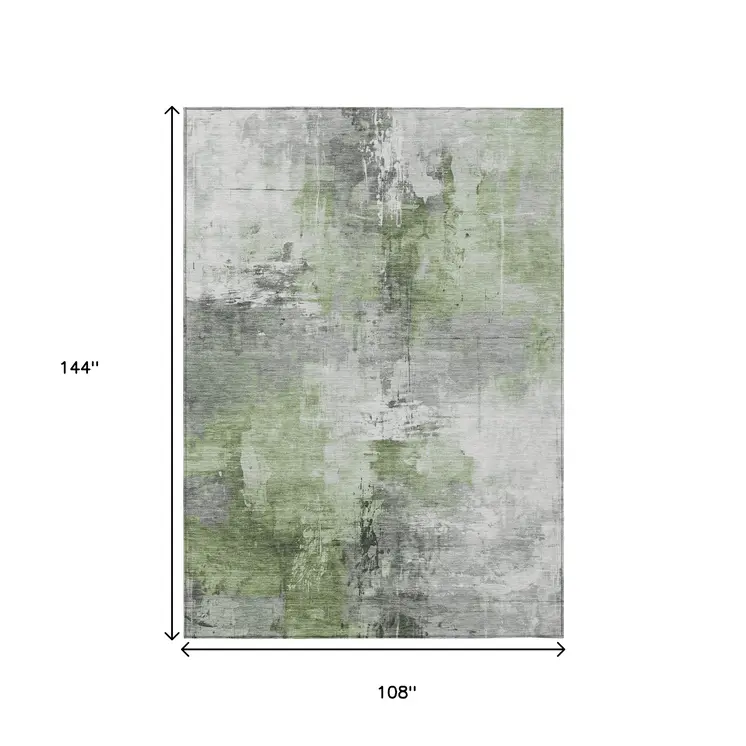 9' X 12' Green Gray And Silver Abstract Washable Indoor Outdoor Area Rug