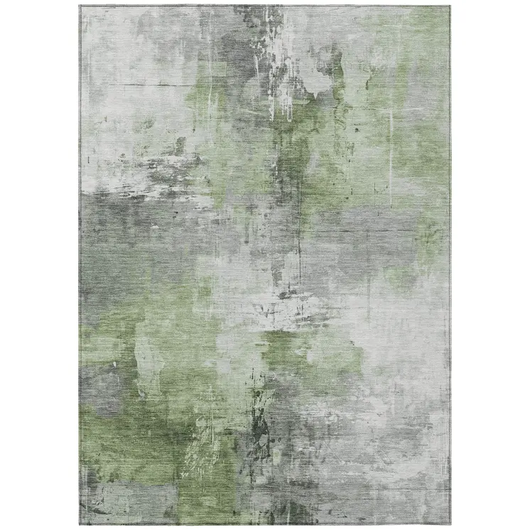 9' X 12' Green Gray And Silver Abstract Washable Indoor Outdoor Area Rug