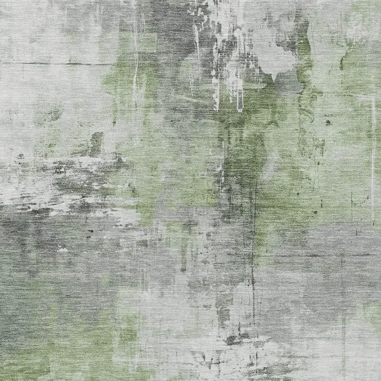 9' X 12' Green Gray And Silver Abstract Washable Indoor Outdoor Area Rug