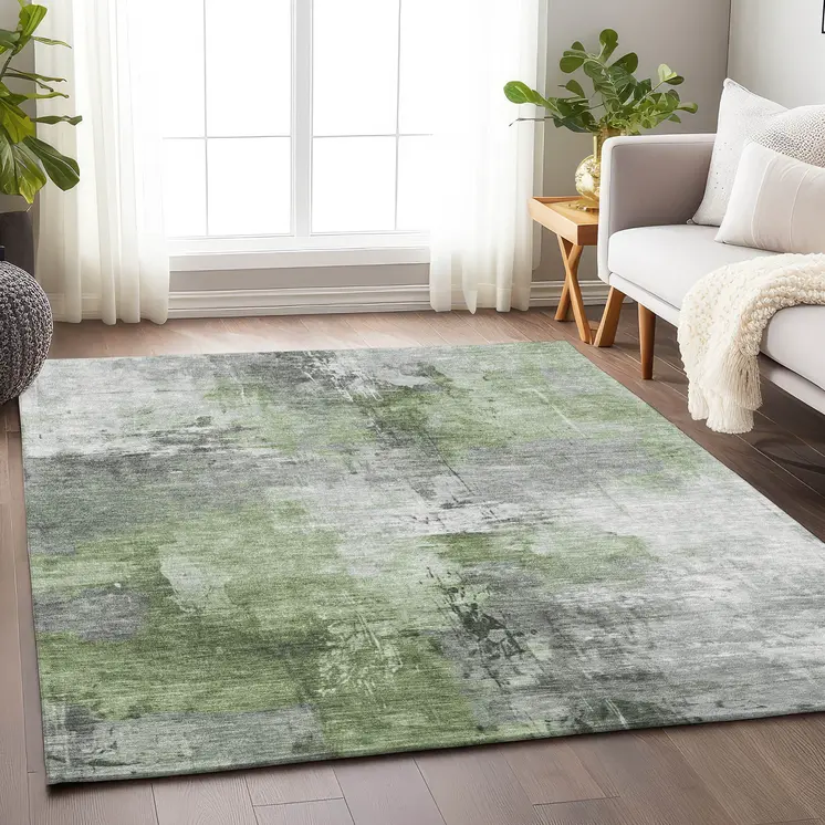 9' X 12' Green Gray And Silver Abstract Washable Indoor Outdoor Area Rug