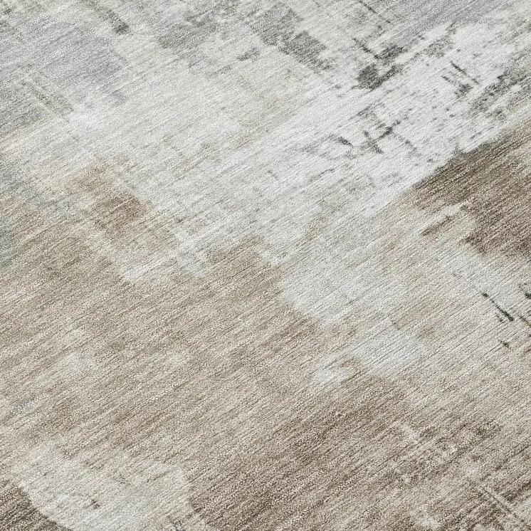 8' Ivory Gray And Khaki Round Abstract Washable Indoor Outdoor Area Rug