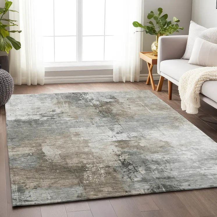 10' X 14' Ivory Gray And Khaki Abstract Washable Indoor Outdoor Area Rug