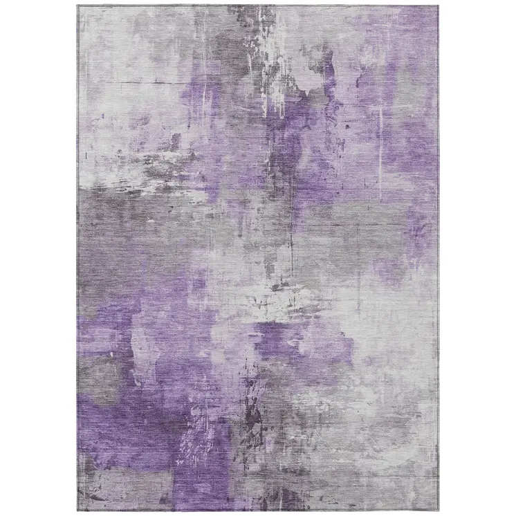 3' X 5' Purple Eggplant And Ivory Abstract Washable Indoor Outdoor Area Rug