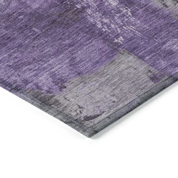 3' X 5' Purple Eggplant And Ivory Abstract Washable Indoor Outdoor Area Rug
