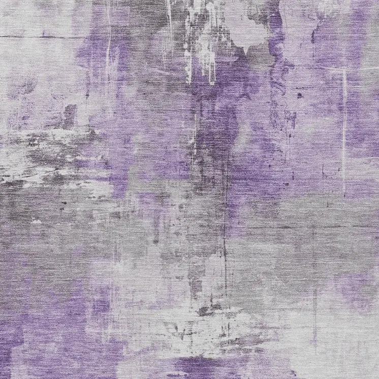 8' X 10' Purple Eggplant And Ivory Abstract Washable Indoor Outdoor Area Rug