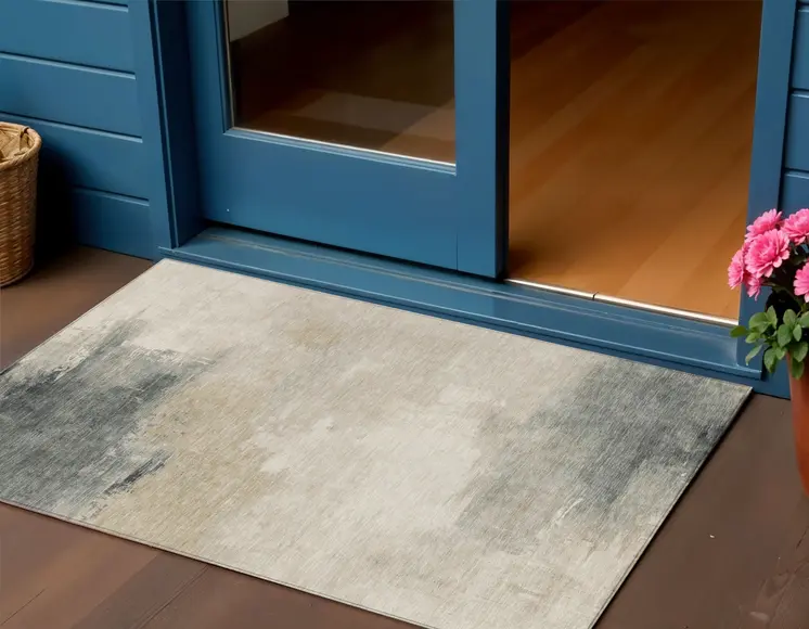 3' X 5' Beige Taupe And Ivory Abstract Washable Indoor Outdoor Area Rug