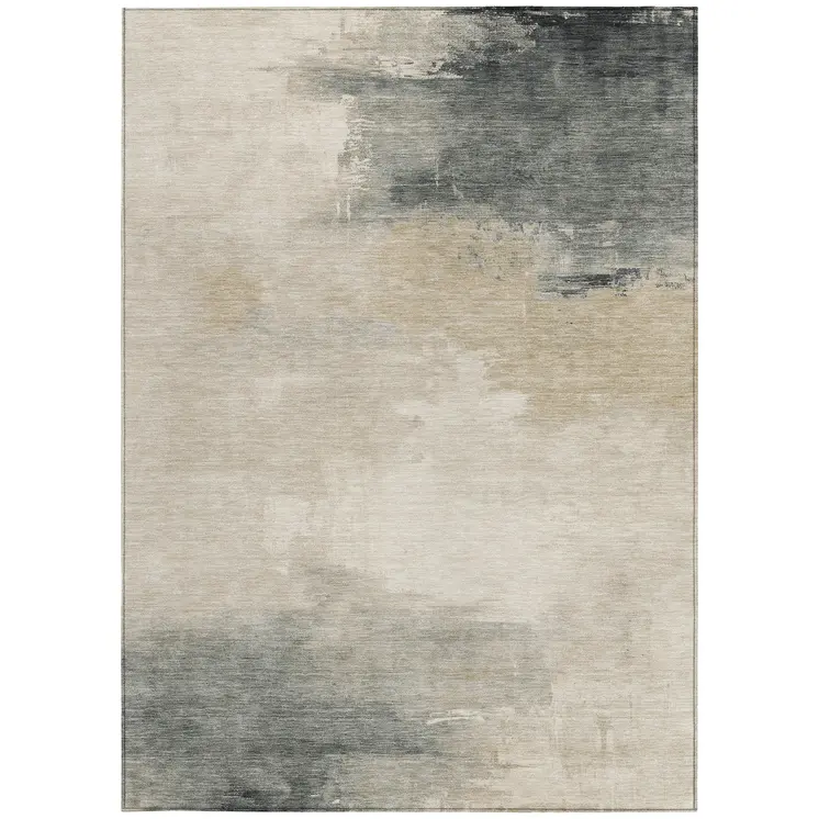 5' X 8' Beige Taupe And Ivory Abstract Washable Indoor Outdoor Area Rug
