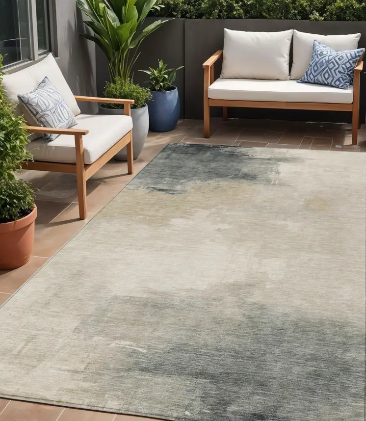 5' X 8' Beige Taupe And Ivory Abstract Washable Indoor Outdoor Area Rug