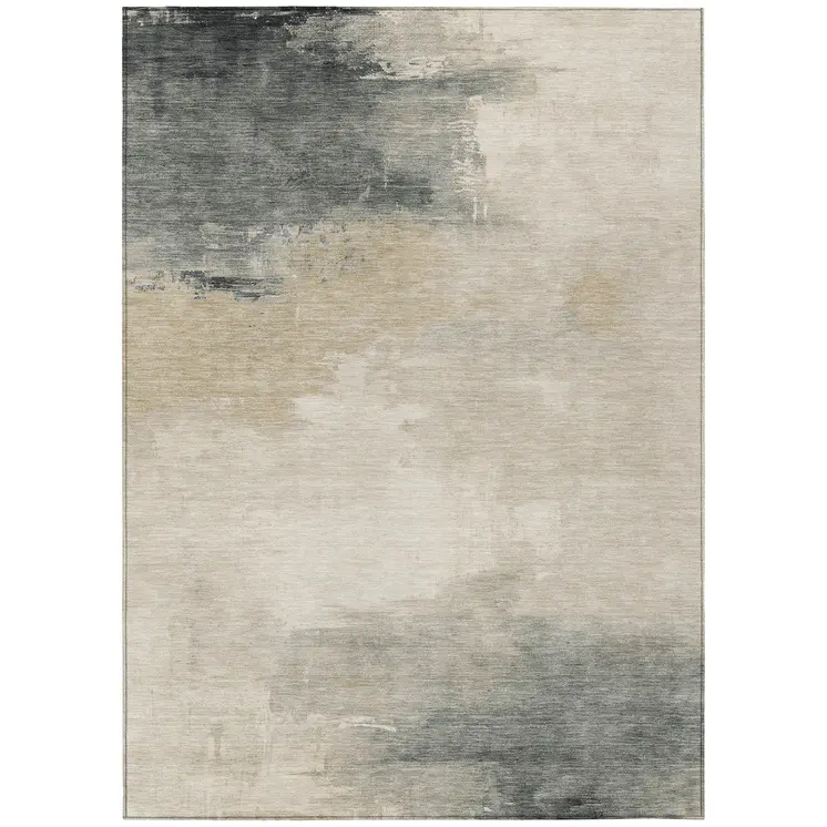 5' X 8' Beige Taupe And Ivory Abstract Washable Indoor Outdoor Area Rug